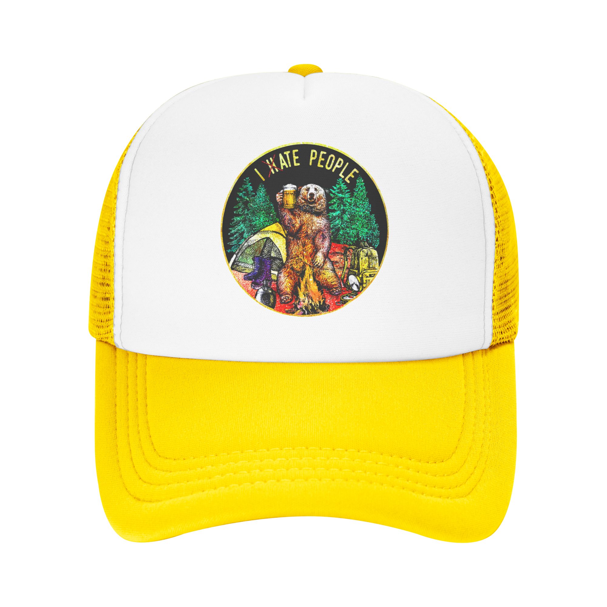 Trucker Hat Cap - İnsanlardan Nefret Ediyorum Ayı Kamp Beyzbol