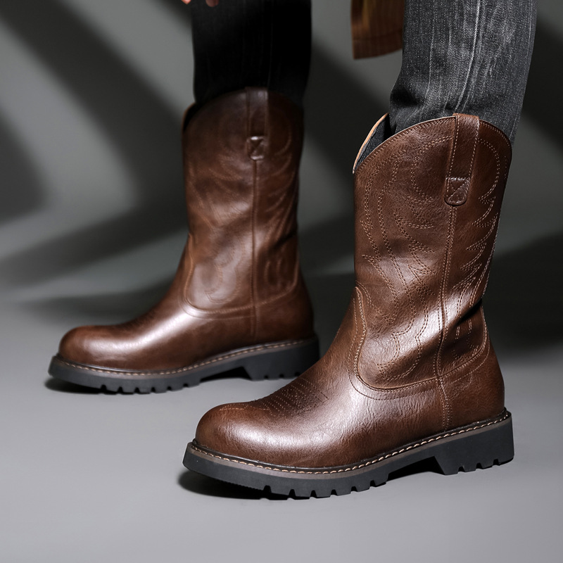 Men Fashion Vintage - Moda Erkek Kovboy Çizmeleri Yeni Nakış
