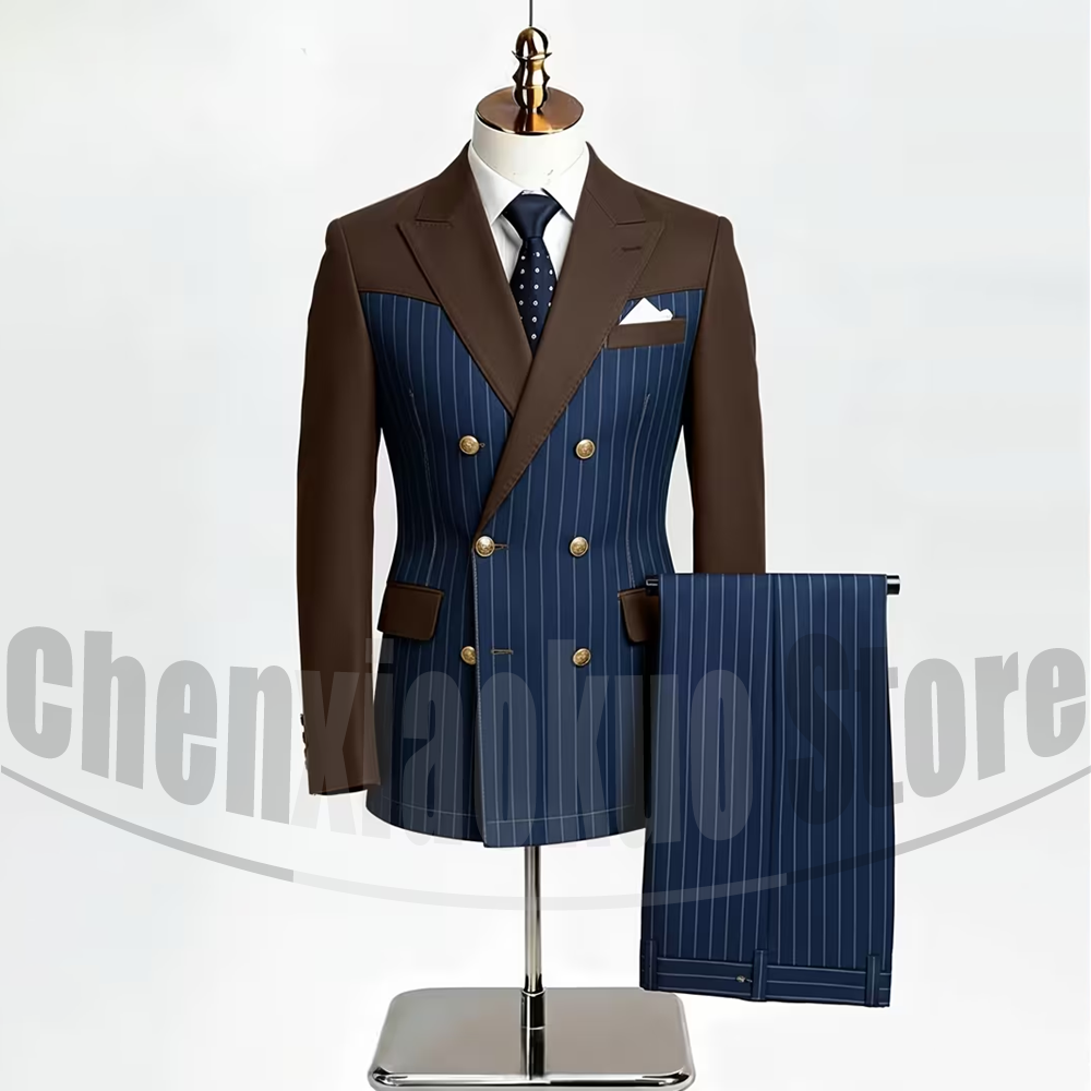 Men'S Fashion Outfits 2026 - Erkekler Patchwork Takım Elbise 2 Parça