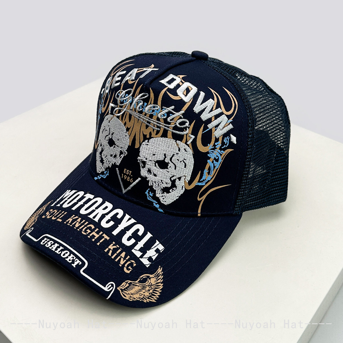Kafatası Alev İşlemeli Sert Üs - Trucker Hat Cap incelemesi ve fiyatı